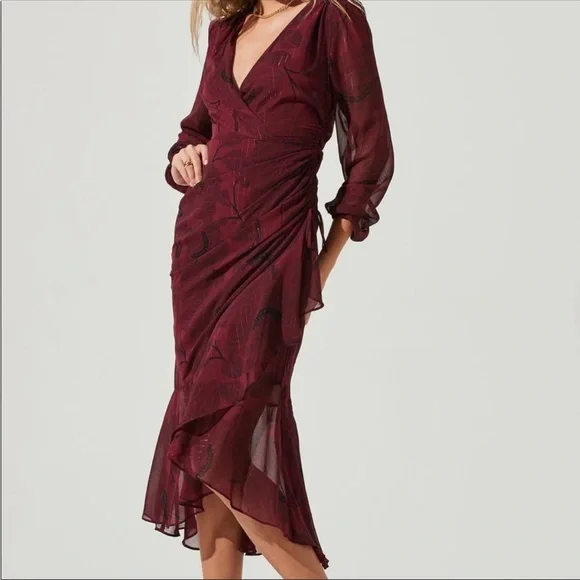 Astr | Dresses | Deep Red Metallic Thread Dress | Poshmark